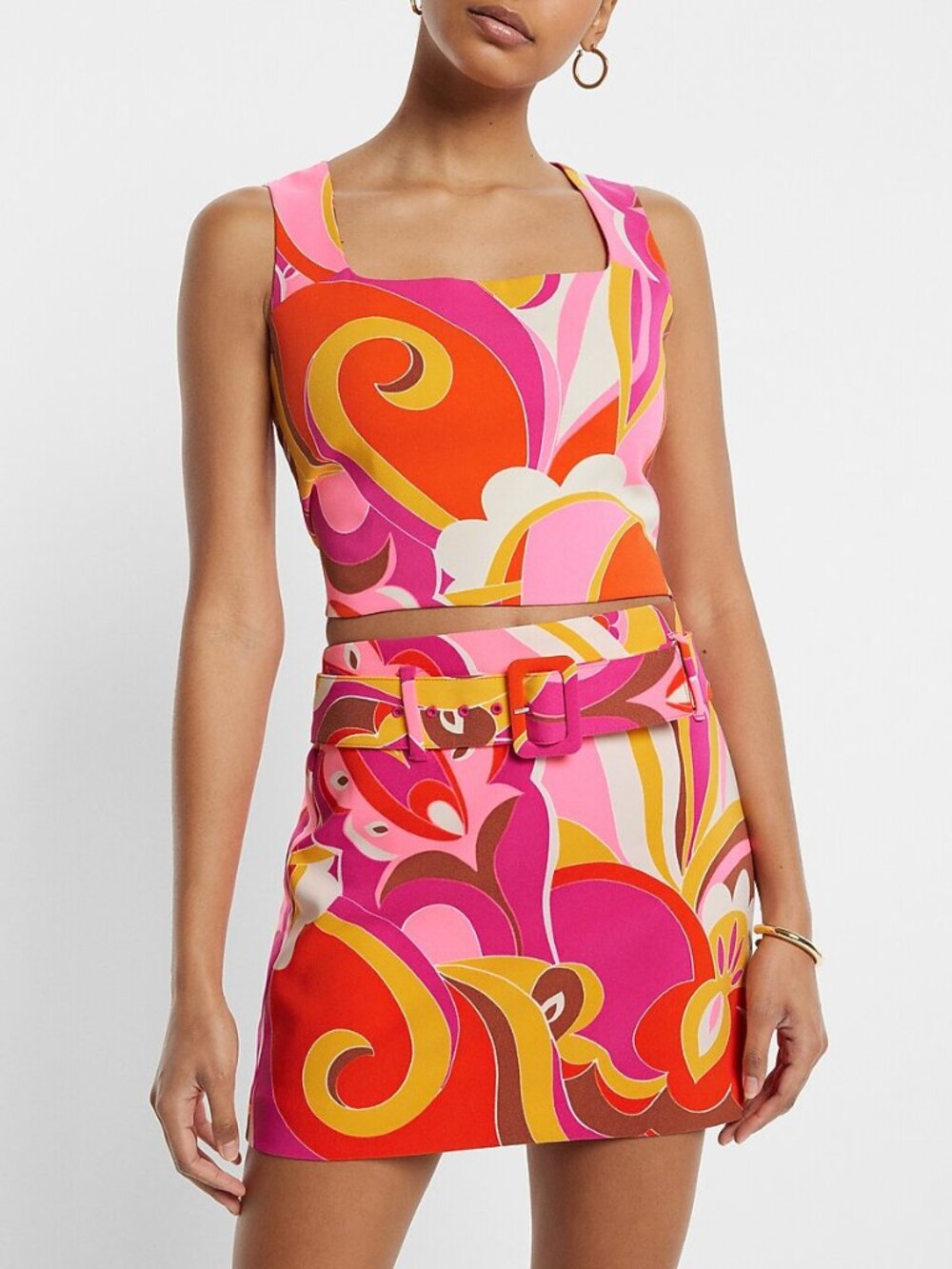 Express Mod Printed Square Neck Cropped Tank